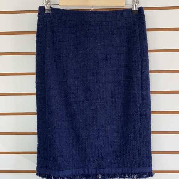 J. CREW Tweed Moto 2 pc Suit Set Jacket (6) ; Skirt (4) Navy Blue Tweed Fringe - Picture 6 of 16